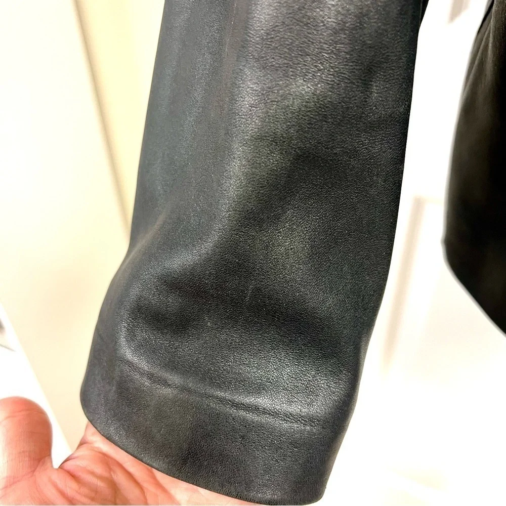 Vintage JLC Newyork Leather Women's Fully Lined Wing Collar Black coat size XL